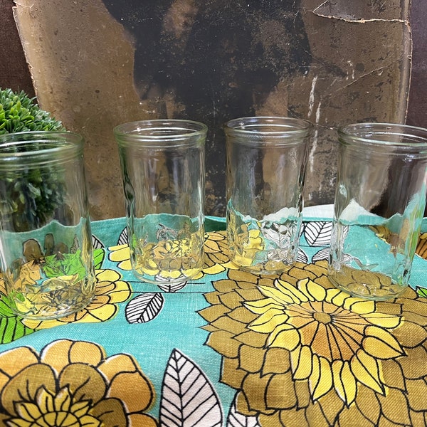Small Diamond Pattern Jelly Jar Glasses Set of Four