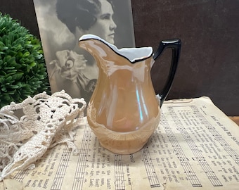 Czechoslovakian Lusterware Creamer Peach/Black