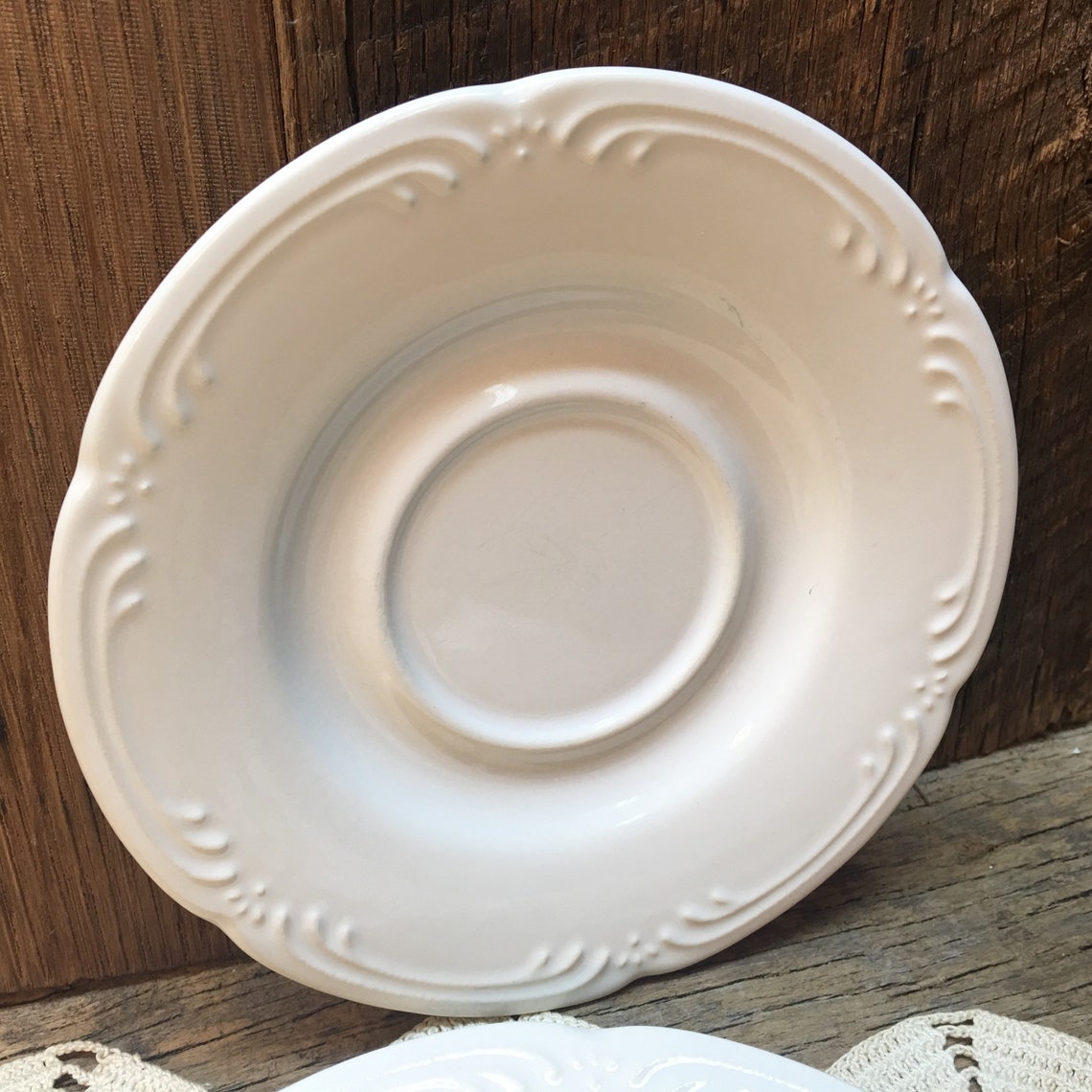 Pfaltzgraff Filigree Pattern Saucers Set of Two White Etsy
