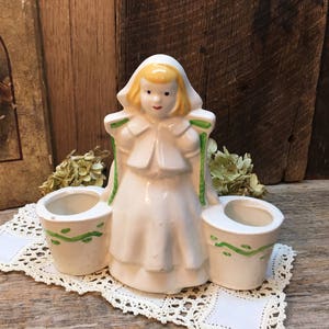 Dutch Girl Planter Double Vase White Green