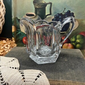 Thick Chunky Paneled Glass Creamer Scalloped Rim