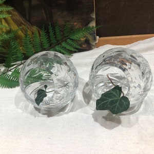 Crystal Etched Votive Candleholders Pair Ball Orb