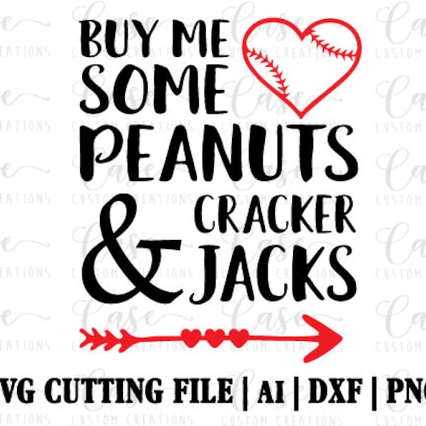 Peanuts and Cracker Jacks SVG Cutting File, AI, Dxf and Png | Instant Download | Cricut and Silhouette | Baseball | Softball | Heart