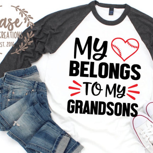 My Heart Belongs to my Grandsons SVG Cutting File, AI, Dxf and Printable PNG Files | Cricut and Silhouette | Baseball | Teeball | Grandma