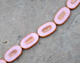Table Cut Czech Beads / Pink Travertine / 15x26mm / 6pcs