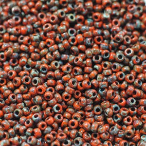 11/0 Japanese Seed Beads / #4520 / 28 Grams / Miyuki Seed Beads / Dark Red Picasso / 114520