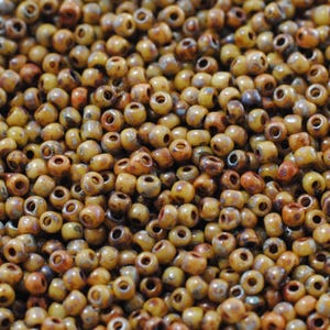 11/0 Japanese Seed Beads / #4517 / 28 Grams / Miyuki Seed Beads / Brown Picasso / 114517