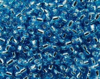 11/0 Japanese Seed Beads / 18 / 28 Grams / Miyuki Seed Beads / Silver Lined Light Blue / 1118