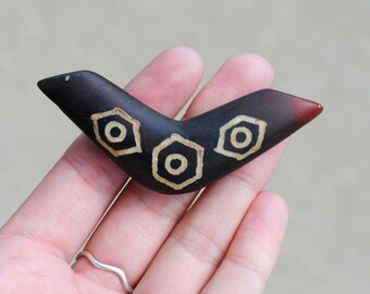 Tibetan Horn Pendant Bead / Horn Pendant / Tibetan Beads / Etched Pendant / Hexagon Pattern / PEN011-1