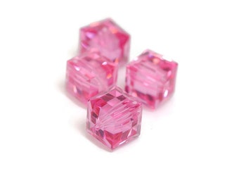 Swarovski Crystals / 1 Bead / 8mm Cube / Rose