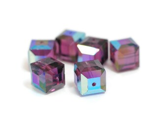 20% OFF / Swarovski Crystals Bulk Listing / 10 Beads / 8mm Cube / Amethyst AB / SWR056B