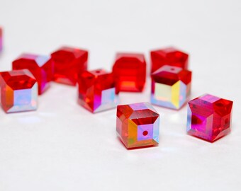 Swarovski Crystals / 1 Bead / 8mm Cube / Light Siam AB