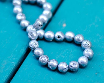 Titanium Druzy Beads 10mm Round / 14" Strand / Grey Druzy Beads / GEM044