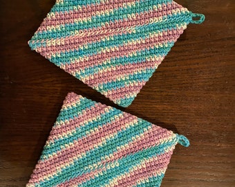 Spring/Easter colored double sided crochet pot holders / hot pad