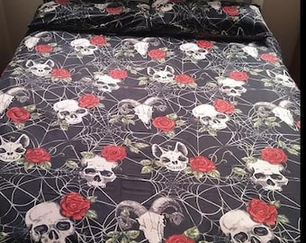 Skulls & Roses - spider webs - Bedding - Single - Double - King