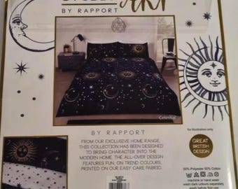 Celestial Navy metallic suns and moons - Single - Double - King - Duvet set