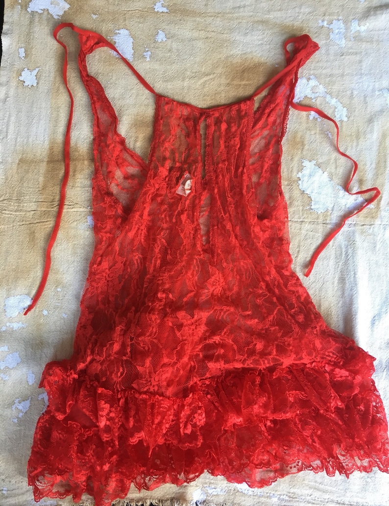 Vintage Red Lace Sheer Babydoll Ruffles
