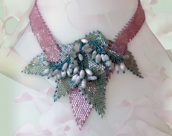 Modello di perline seme di perline Istruzioni per la collana floreale perline punto peyote foglie collana perline perline perline foglie di fiori unici