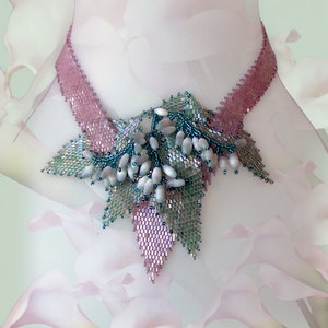 Beading pattern seed beaded Floral necklace instructions beading peyote stitch leaves necklace seed beads bead beadwork flower leaves unique