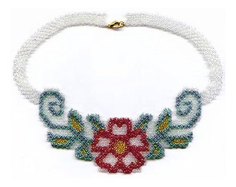 Beading Pattern seed beaded necklace rose flower Beading Tutorial Beading Patterns instructions seed beads bead netting stitch unique design