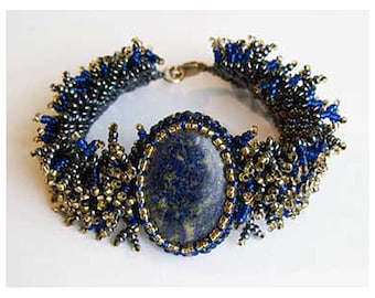 Pattern seed beaded bracelet detailed tutorial instructions cabochon beading netting stitch seed beads patterns beadwork cabochon tutorial