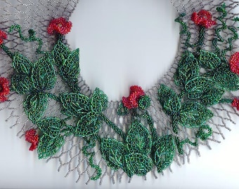 Pattern seed bead flowers necklace jewelry tutorial beading netting stitch Russian leaf leaves seed beaded beading beads patterns net lace