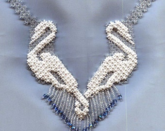 Beading Pattern seed beads beaded Swan necklace instructions beading netting stitch necklace net lace swans beadwork beading tutorial how to