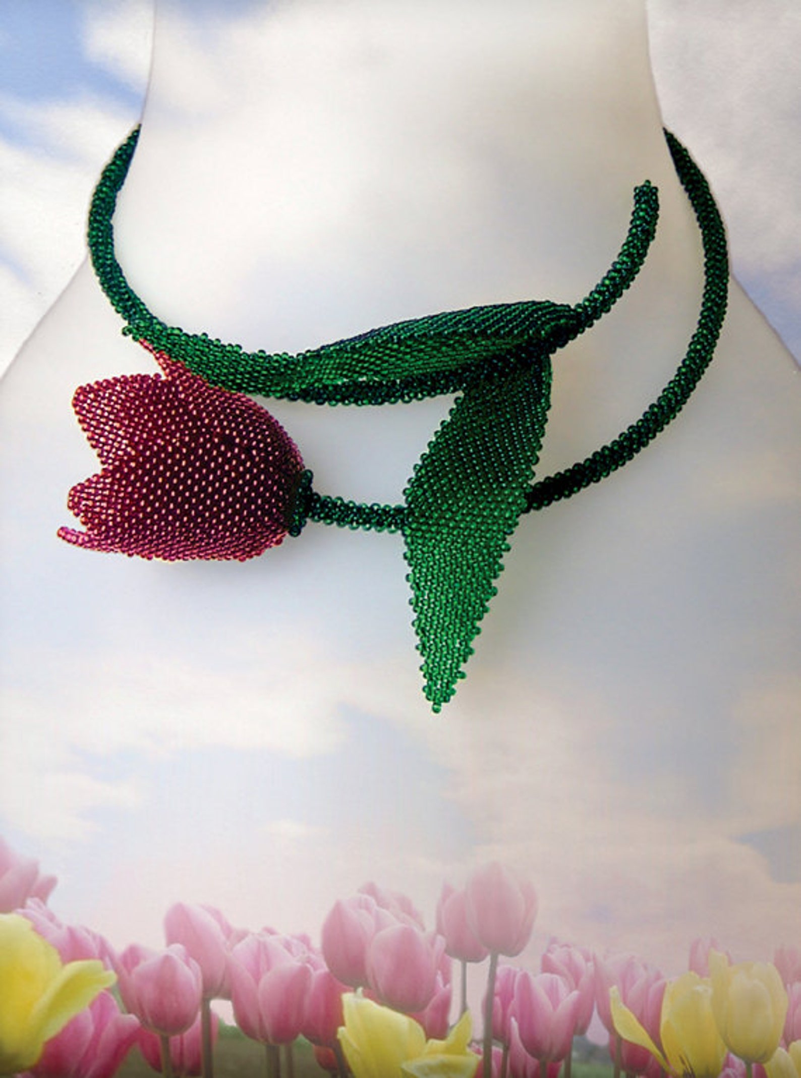 Beading Pattern Seed Beaded Tulip Flower Necklace Instructions Beading