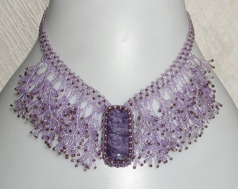 Pattern seed beaded necklace detailed tutorial instructions coraling beading netting stitch long fringe beads patterns beadwork cabochon diy