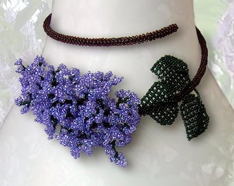 Pattern seed beaded Lilac flower memory wire necklace Beading Tutorial instructions patterns tubular peyote stitch flowers seed bead beads