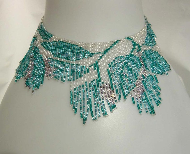 Pattern seed beaded Blue summer leaves necklace instructions beading flat square stitch loom necklace Beading Tutorial bead beading necklace image 1