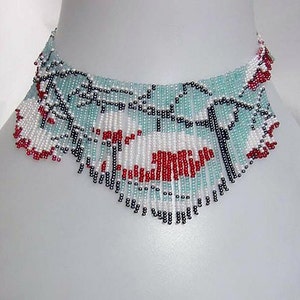 Pattern seed beaded Blue summer leaves necklace instructions beading flat square stitch loom necklace Beading Tutorial bead beading necklace image 4