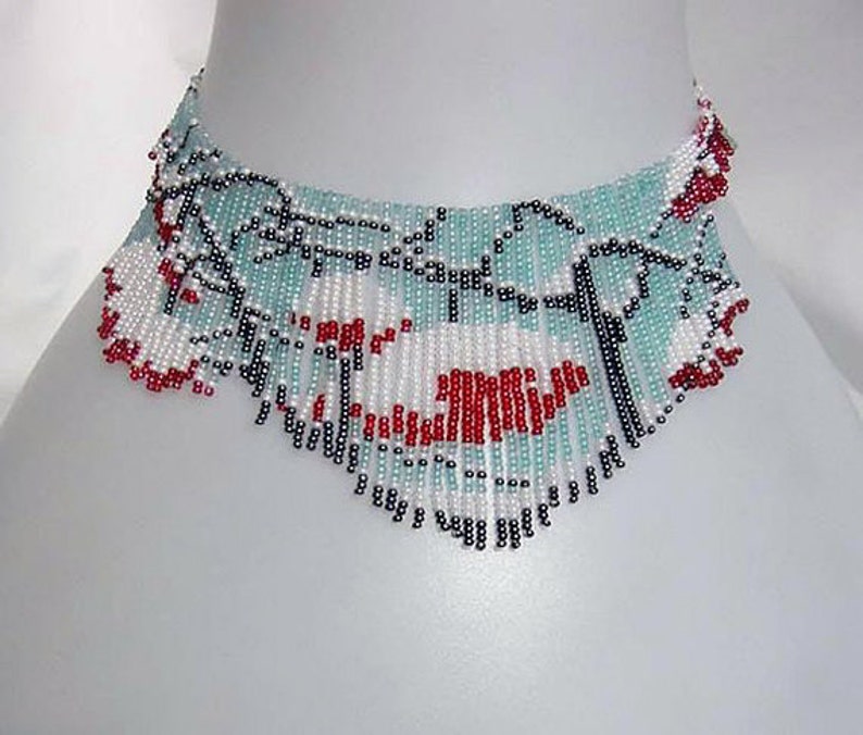 Pattern seed beaded Blue summer leaves necklace instructions beading flat square stitch loom necklace Beading Tutorial bead beading necklace image 4