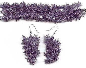 Patrón de pulsera con cuentas de semillas, aretes, instrucciones detalladas, puntada de malla, aretes de pulsera de coral, tutorial de abalorios, patrones de abalorios