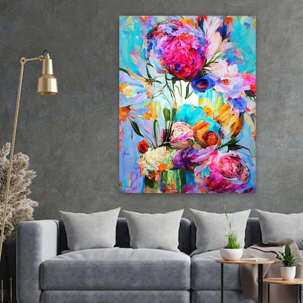 XXL 120x90 Modern Contemporary Abstract Painting "Magnolia Times"  Canvas Print - Unique Art Piece Colorful Vivid Colors, Interior