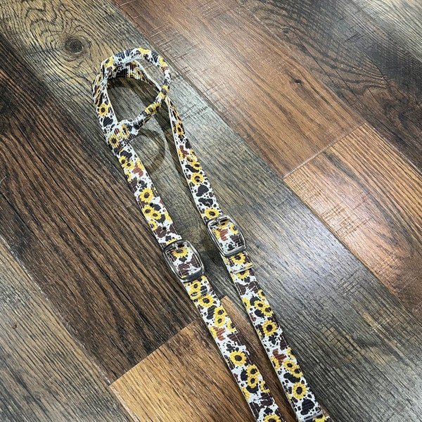 Cowhide and Sunflower Print Nylon One Ear Headstall