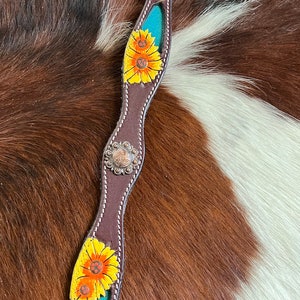 Hand Painted Sunflowers  leather dog collar with copper buckle.