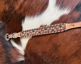 Leather dog collar with black rawhide