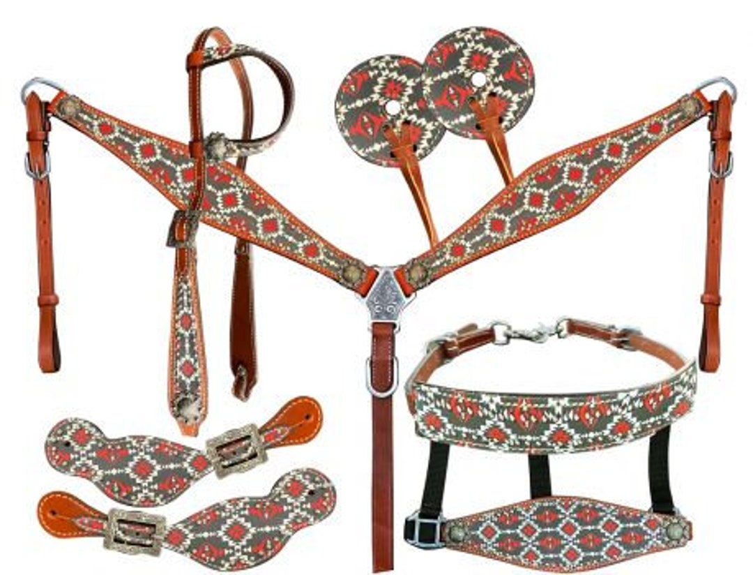 New! Showman ® Serape Southwest Print One Ear Headstall and Breastcollar Set with bling conchos.