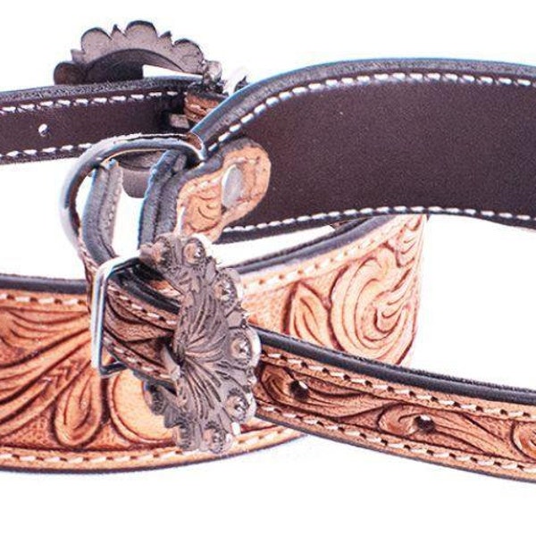 Leaf tooled leather dog collar