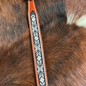 Leather Black & White Beaded Inlay Dog Collar