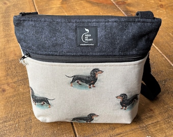 Dachshund bag - Sausage dog cross body zipper bag - two options