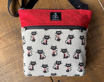 Cat Bag - Cats in Stripey Jumpers - canvas cross body bag