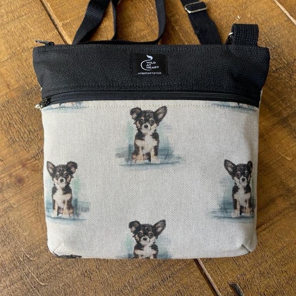 Chihuahua puppy dog - cross body zipper bag