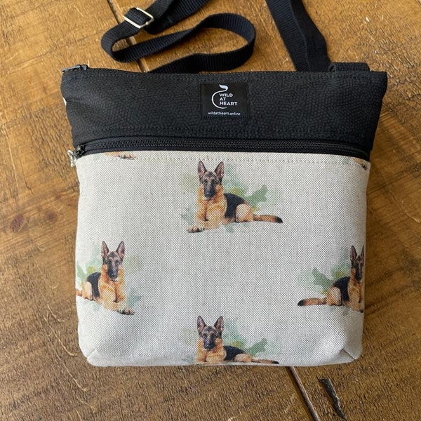 German Shepherd bag - Alsatian cross body zipper bag