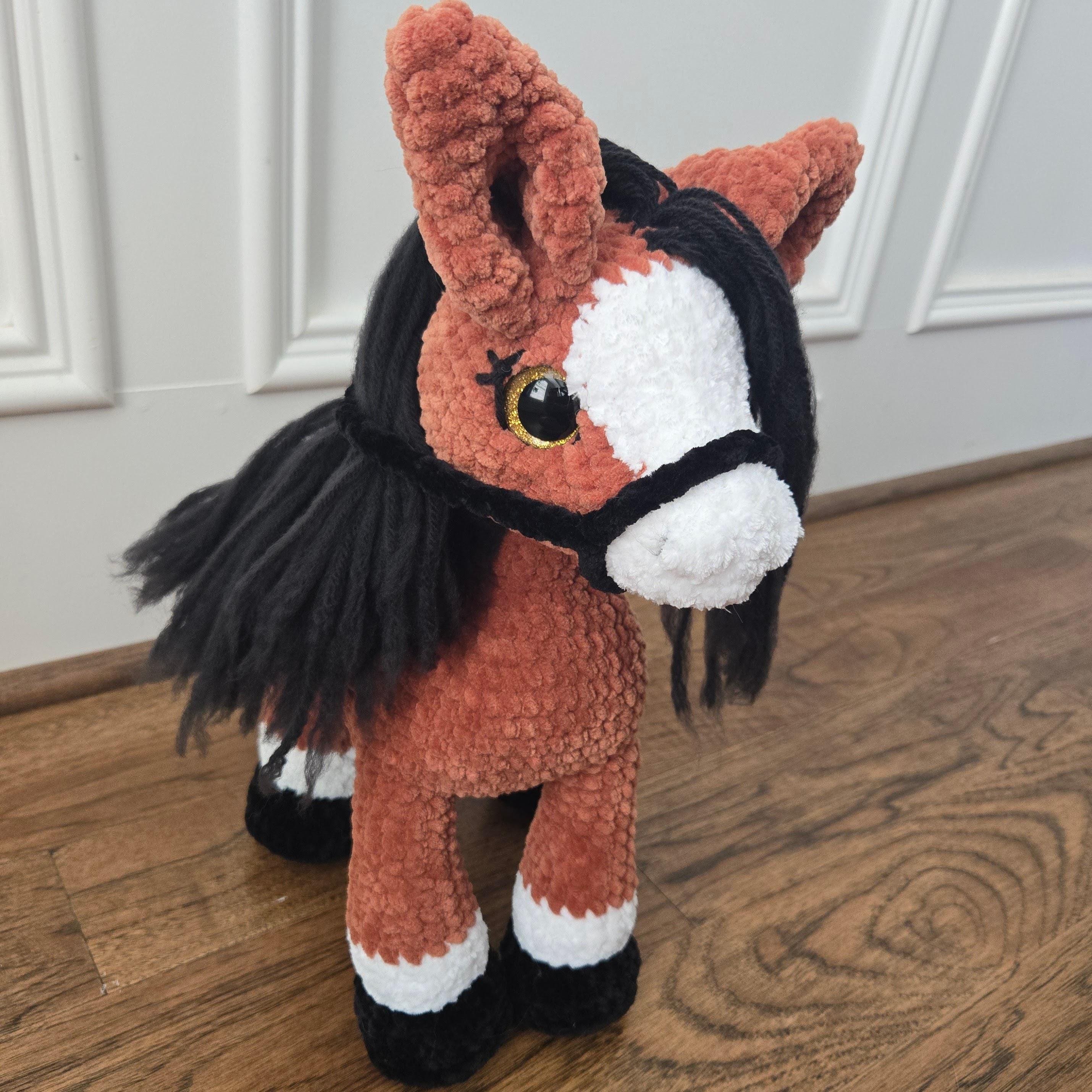 Crochet Horse Plush – Handmade Brown Bay Horse with Black Mane & Tail, Weighted Standing Amigurumi Flexible Stuffed Animal Horse Gift Halter - Thumbnail 7