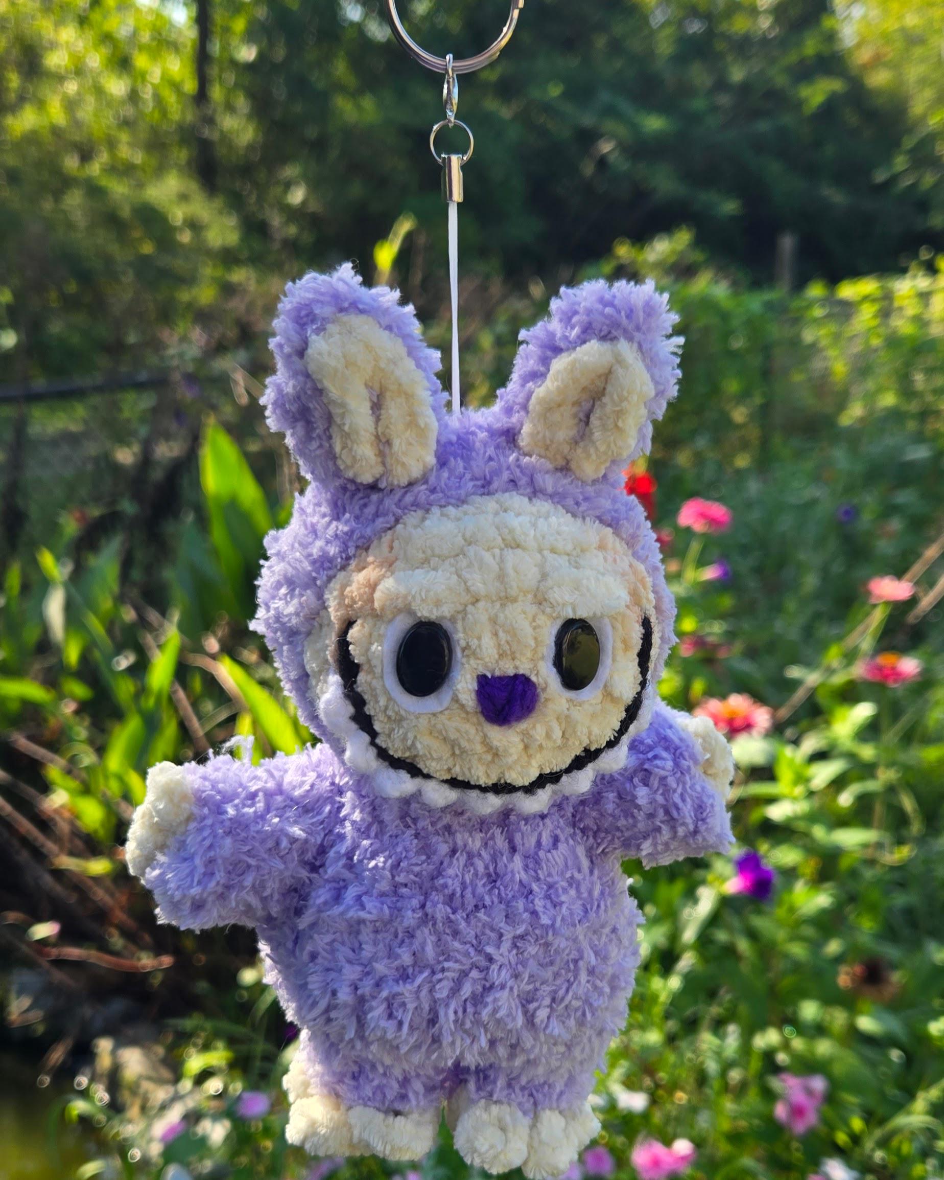 Crochet Labubu Keychain – Handmade Fuzzy Purple Amigurumi Plush, Cute Mini Stuffed Animal, 8” Soft Toy Gift - Thumbnail 5