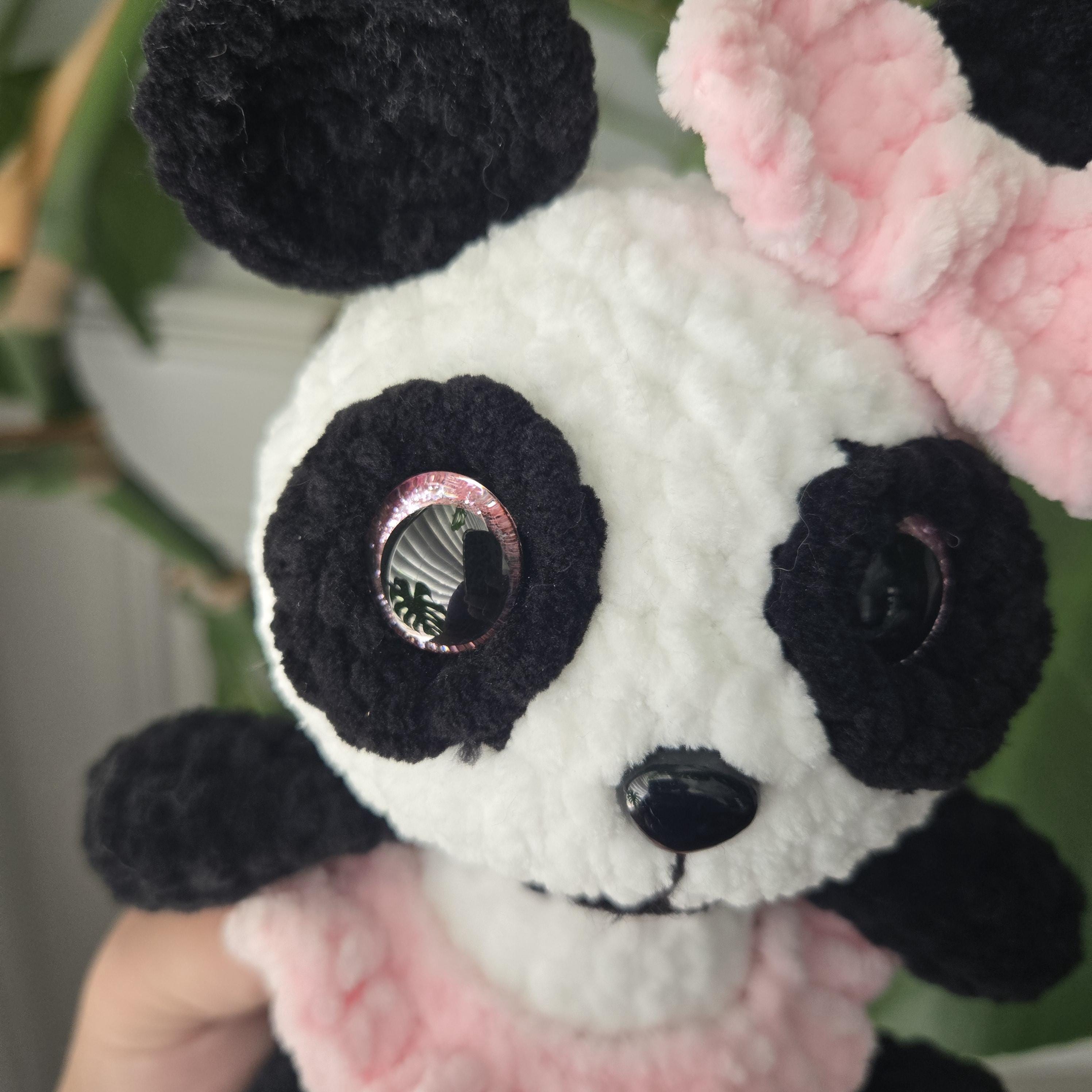 Crochet Panda Plush – Handmade Amigurumi Black & White Bear with Pink Skirt and Bow, Cute Stuffed Animal Gift, 8” Plush Toy - Thumbnail 4