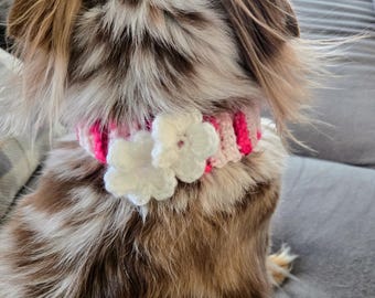 Crochet Decorative Dog Collar – Pink and White - Stylish & Comfortable Pet Accessory - Handmade