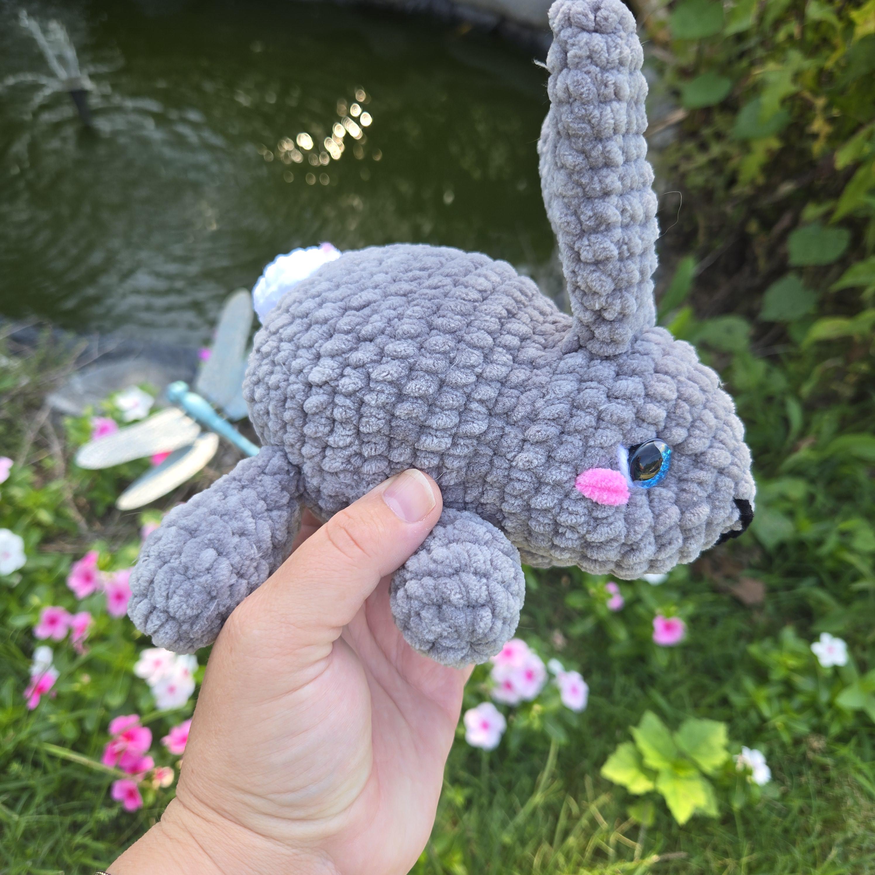 Gray Crochet Bunny Plush – Soft Chenille Rabbit Toy – Handmade Stuffed Animal – Cute Plush Bunny – Kawaii Gift for Bunny Lovers - Thumbnail 3